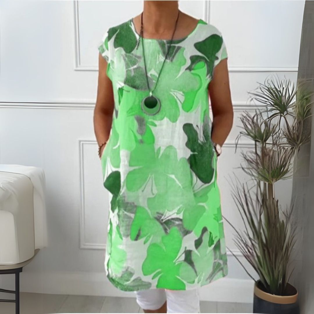 Dżalija | Elegancka sukienka z motywem motyli i okrągłym dekoltem