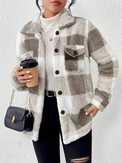 Casa | Elegancka Kurtka Fleece w Kratę