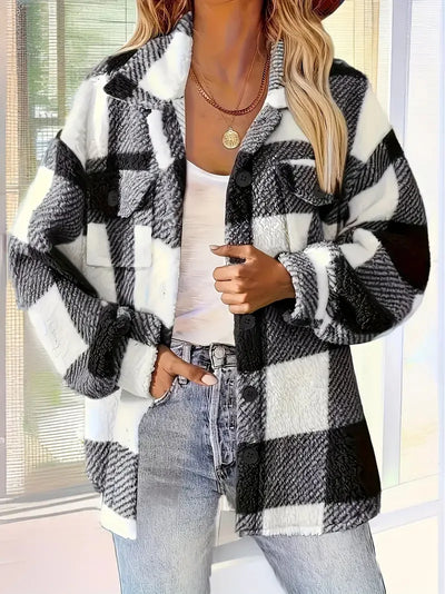 Casa | Elegancka Kurtka Fleece w Kratę