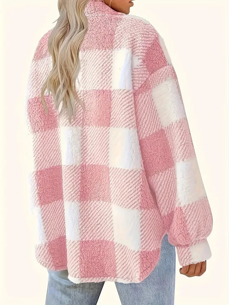 Casa | Elegancka Kurtka Fleece w Kratę