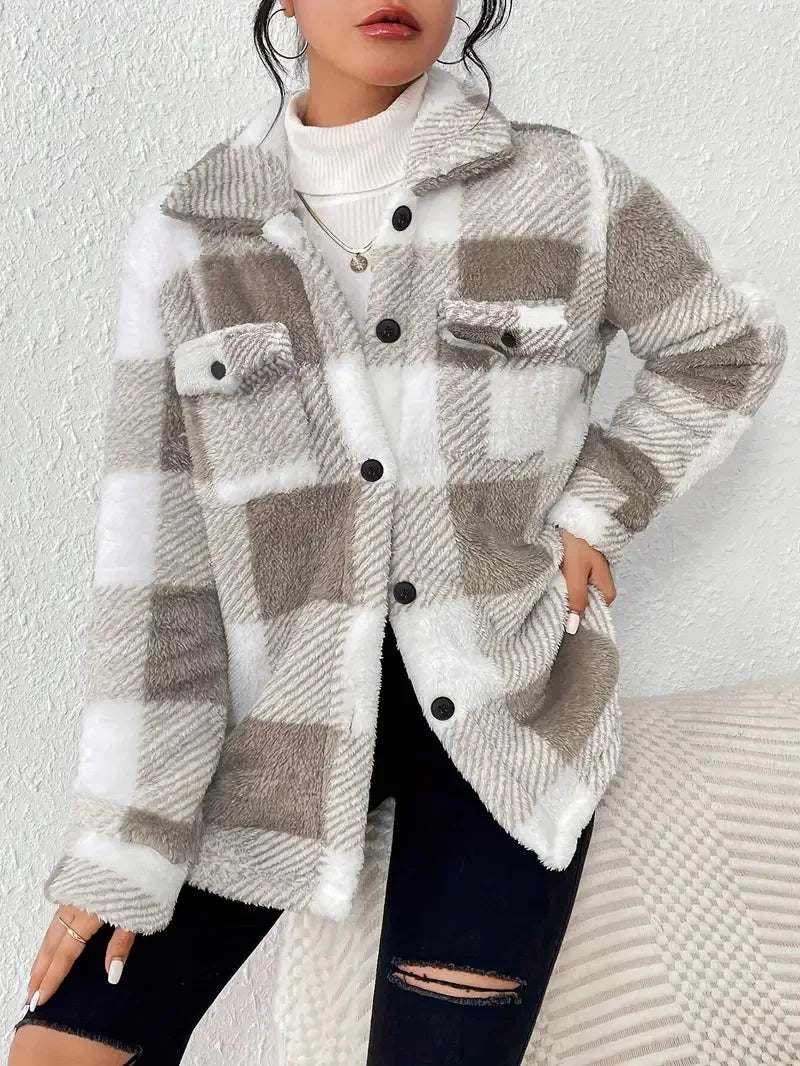 Casa | Elegancka Kurtka Fleece w Kratę