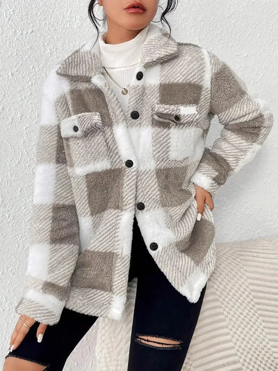 Casa | Elegancka Kurtka Fleece w Kratę